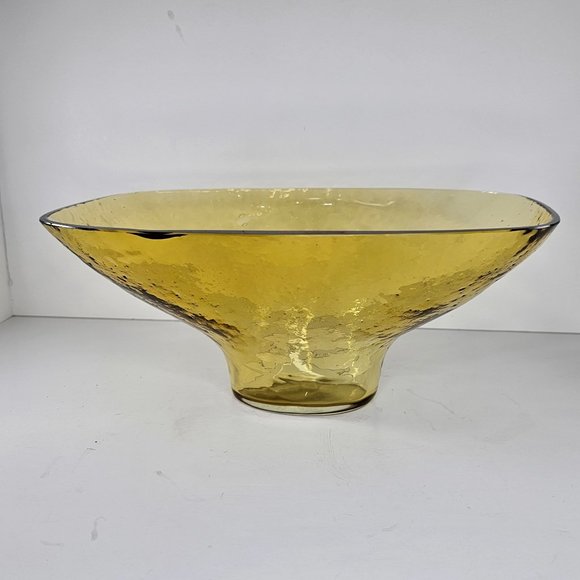 Vintage Pebbled Glass Bowl Large Decorative Pedestal Bubble Recycled Amber MCM - Picture 4 of 11
